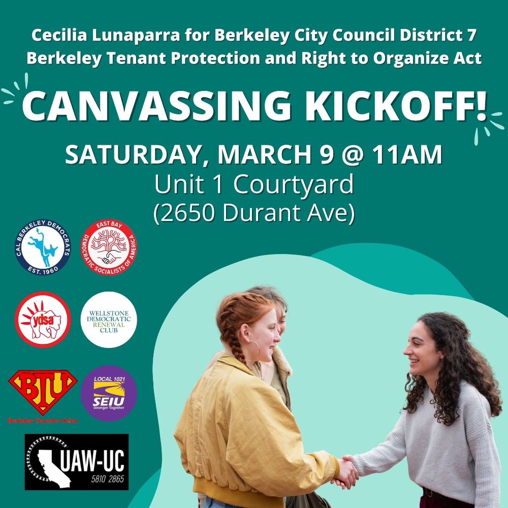 Canvassing Kickoff for Cecilia Lunaparra and the Berkeley Tenant Protection and Right to Organize Act